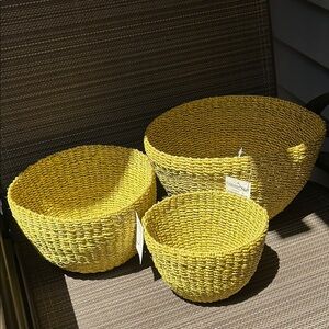 NWT - 3 Coldwater Creek Kenia Baskets Yellow/Green Woven-Small, Medium and Large